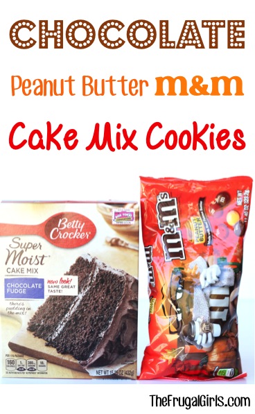 Chocolate Peanut Butter M&M Cake Mix Cookie Recipe - from TheFrugalGirls.com