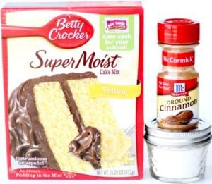 Cinnamon, yellow cake mix, and sugar.