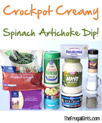 Crockpot Creamy Spinach Artichoke Dip Recipe - at TheFrugalGirls.com