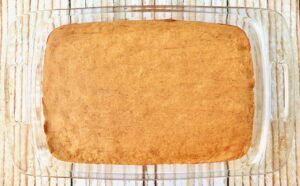 Cooked Pumpkin Spice Cake in a baking dish.