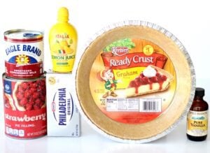Ingredients including lemon juice, cream cheese, and strawberry filling.