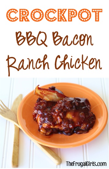 Crockpot BBQ Bacon Ranch Chicken Recipe - from TheFrugalGirls.com