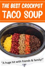 Crockpot Taco Soup ingredients in a crockpot.
