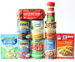 Ingredients including beef broth, kidney beans, and onion powder.