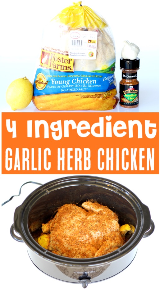 Whole Chicken in the Crockpot Recipes - Easy Garlic Herb Chicken