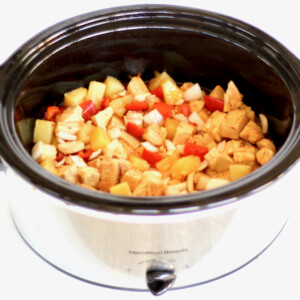Slow cooker of Sweet Fire Chicken.