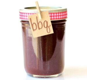 Homemade barbecue sauce in a jar.