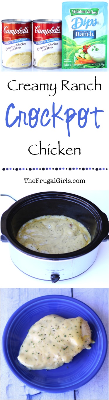 Crock Pot Creamy Ranch Chicken Recipe from TheFrugalGirls.com
