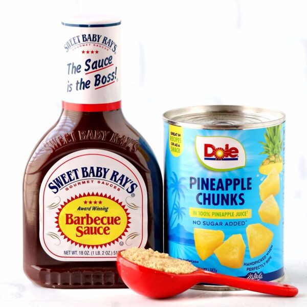 Barbecue sauce, pineapple chunks, and brown sugar.