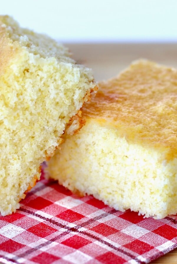 Pieces of cornbread on a napkin.