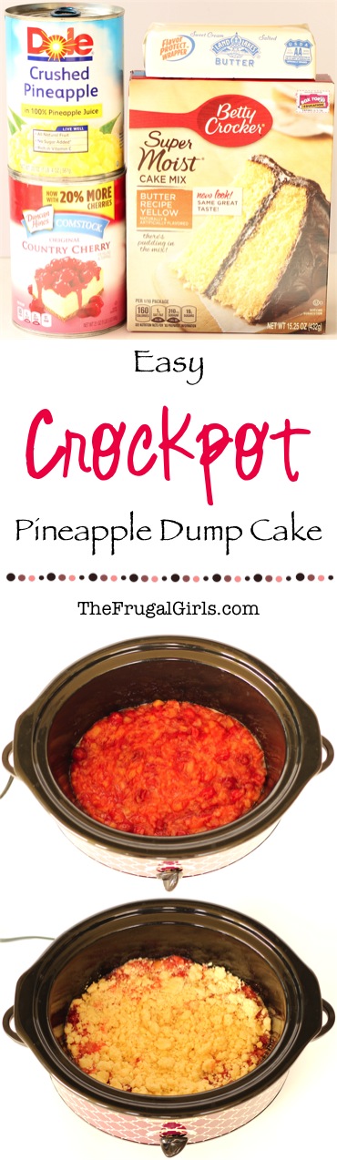 Easy Crockpot Pineapple Dump Cake Recipe from TheFrugalGirls.com