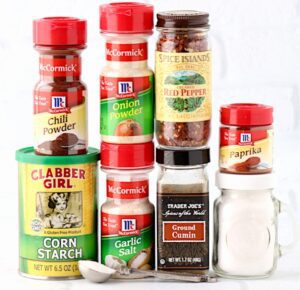 Seasonings including garlic salt, paprika, and onion powder.