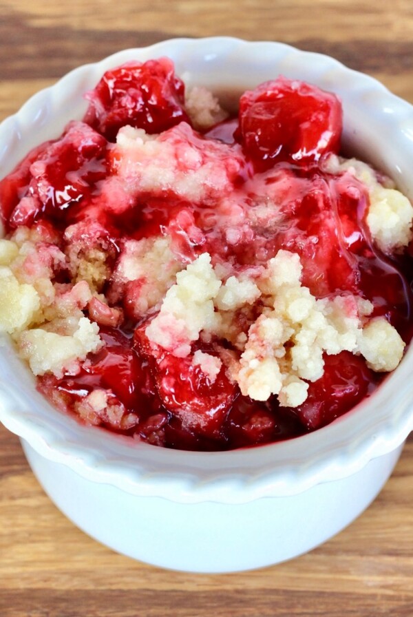 Cherry Dump Cake in a small bowl.
