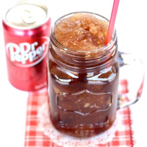 Dr. Pepper Slush in a jar with a straw.