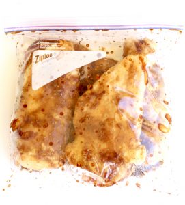 Marinated chicken in a freezer bag.