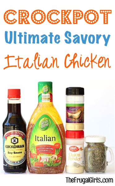 Crockpot Ultimate Savory Italian Chicken Recipe from TheFrugalGirls.com