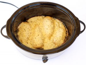 Slow cooker with Garlic Parmesan Chicken.
