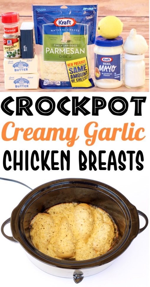 Garlic Chicken Recipes - Easy Creamy Crockpot Garlic Parmesan Chicken Recipe