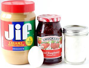 Ingredients including egg, raspberry jelly, and peanut butter.