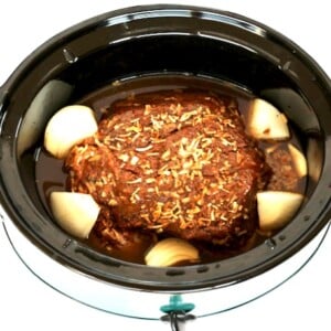 Beef Roast in a slow cooker.