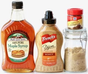 Ingredients including brown sugar, maple syrup, and allspice.