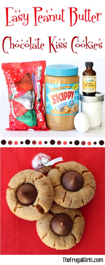 Easy Peanut Butter Kiss Cookies Recipe from TheFrugalGirls.com