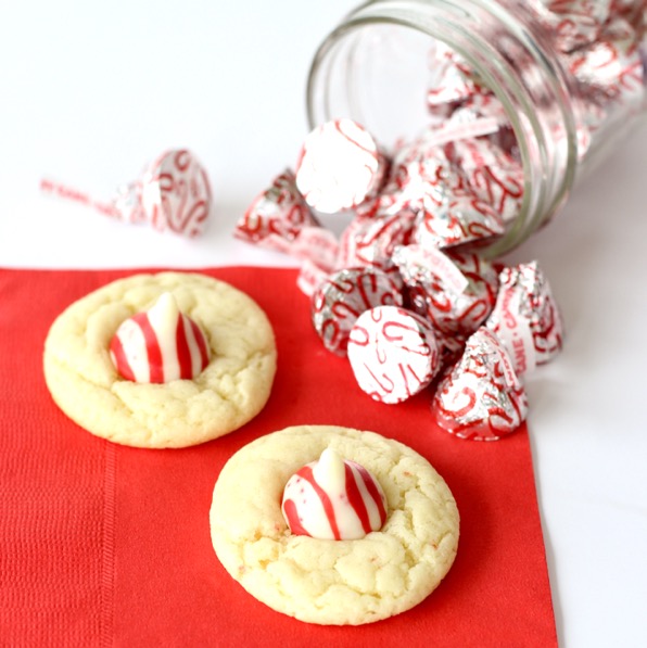 Peppermint Candy Cane Kiss Thumbprint Cookies Recipe