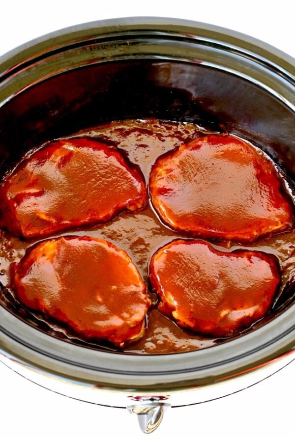 Barbecue Pork Chops in a slow cooker.