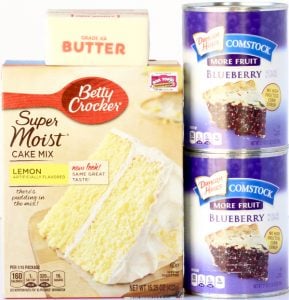 Blueberry filling, butter, and lemon cake mix.