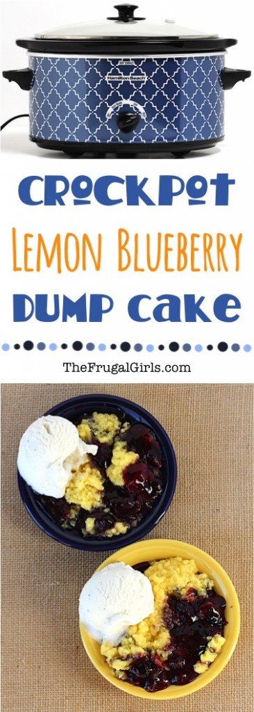 Crock Pot Lemon Blueberry Dump Cake Recipe from TheFrugalGirls.com
