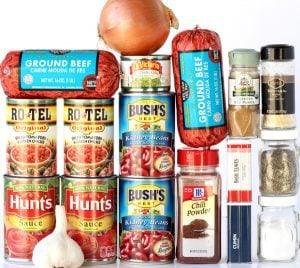 Ingredients including kidney beans, green chiles, and cumin.