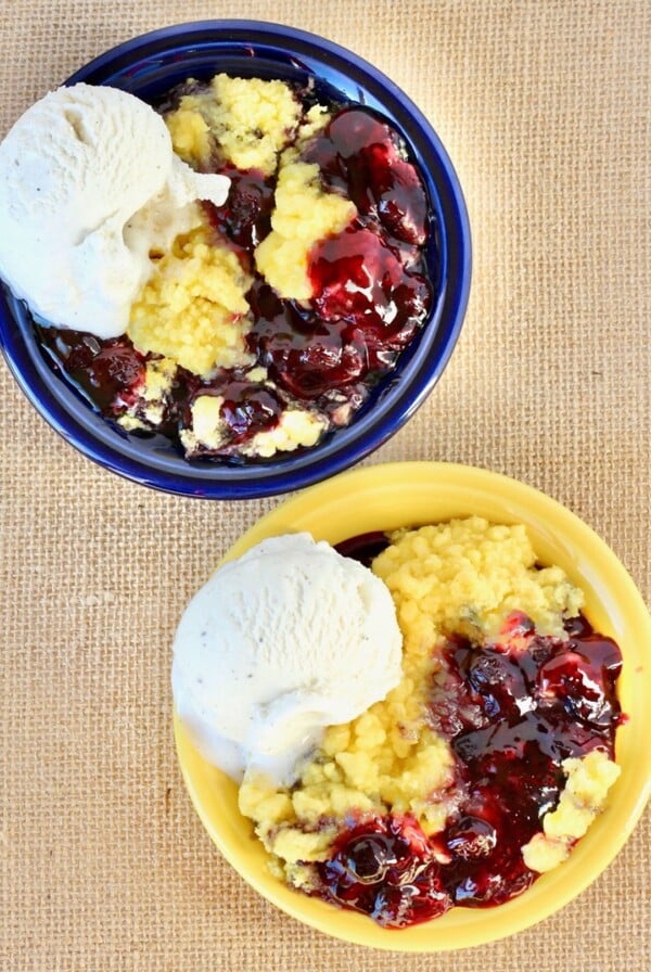 Two bowls of Lemon Blueberry Dump Cake.
