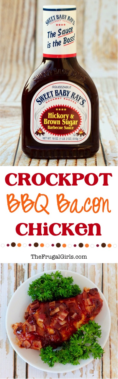Crockpot BBQ Bacon Chicken Recipe - at TheFrugalGirls.com