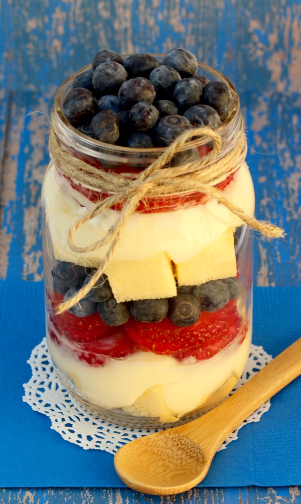 Mason Jar Trifle Red White and Blue Recipe from TheFrugalGirls.com