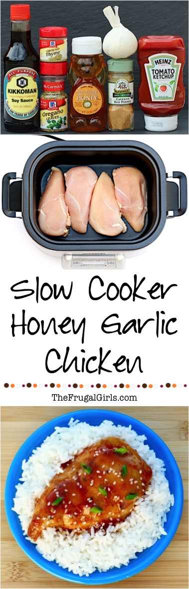 Slow Cooker Honey Garlic Chicken Recipe from TheFrugalGirls.com