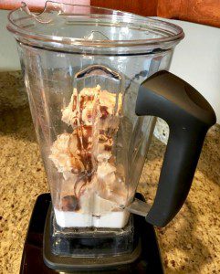 Mocha Milk Shake ingredients in a blender.
