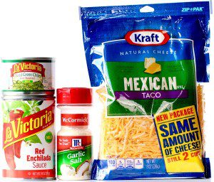 Enchilada Chicken ingredients including garlic salt, green chiles, and Mexican cheese.