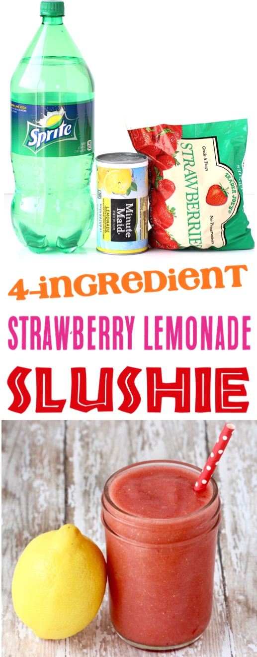 Frozen Strawberry Lemonade Recipe - Real Strawberries make these slushies irresistible - Just 4 Ingredients