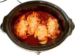 Enchilada Chicken in a slow cooker.