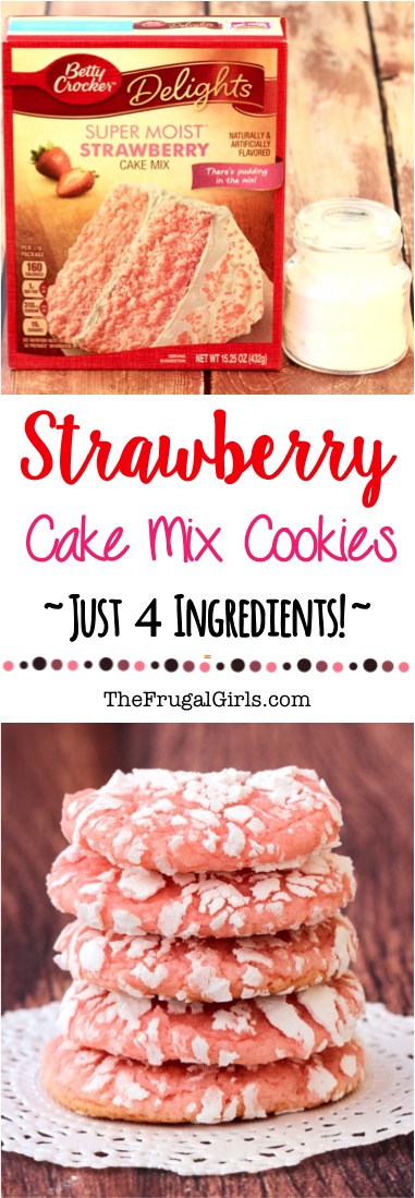 Strawberry Cake Mix Cookies Recipe - from TheFrugalGirls.com