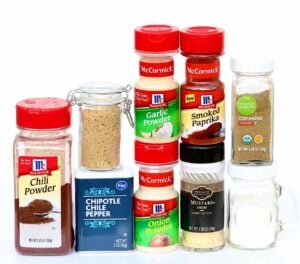 Spices, including smoked paprika, onion powder, and coriander.