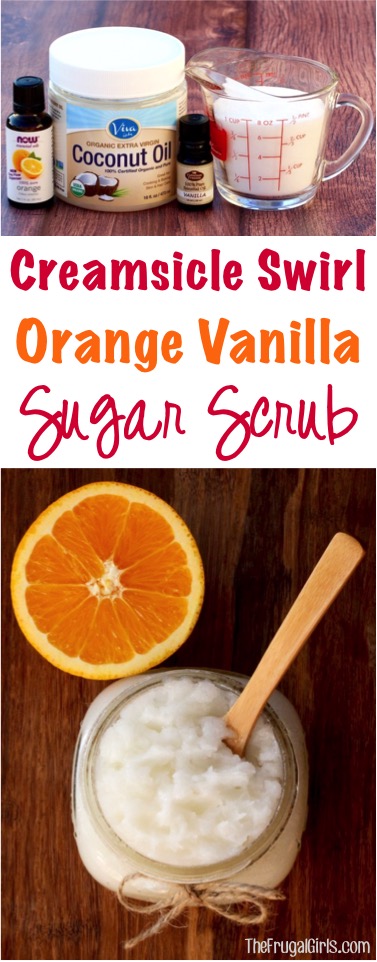 Creamsicle Swirl Orange Vanilla Sugar Scrub Recipe from TheFrugalGirls.com