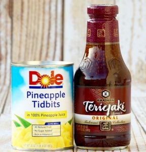 Pineapple tidbits and teriyaki sauce.