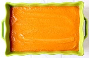 Pumpkin puree in a baking dish.