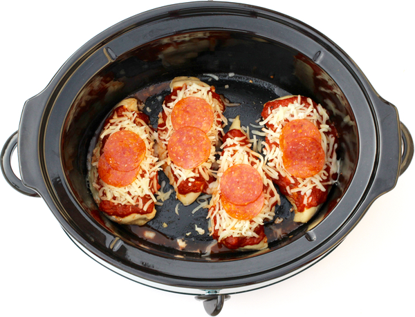 Easy Crock Pot Pepperoni Chicken Recipe from TheFrugalGirls.com