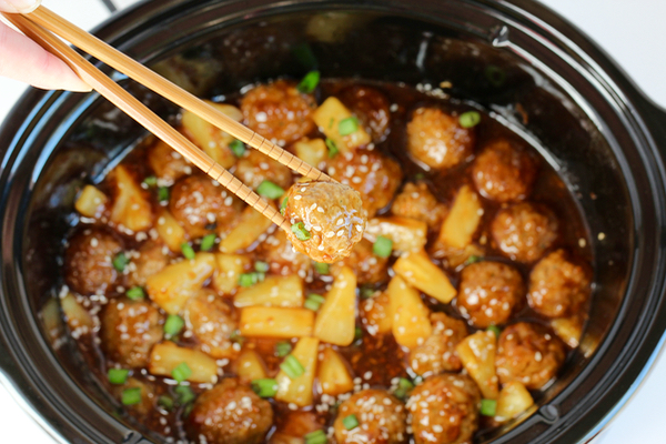 Easy Crock Pot Teriyaki Meatball Recipe from TheFrugalGirls.com
