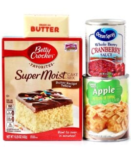 Ingredients including cranberry sauce, apple filling, and butter.