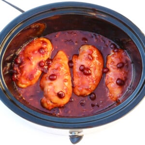 Slow cooker of Orange Cranberry Chicken.