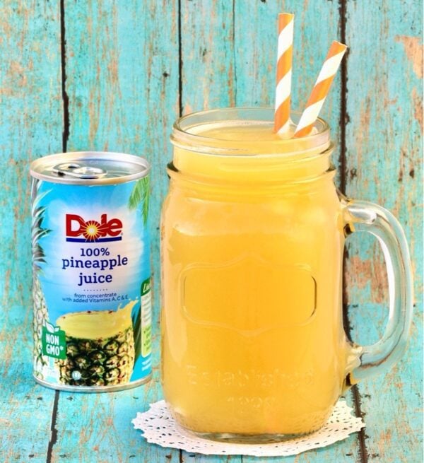Can of pineapple juice and jar of Pineapple Orange Punch.