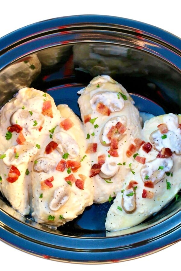 Slow Cooker of Alfredo Chicken.